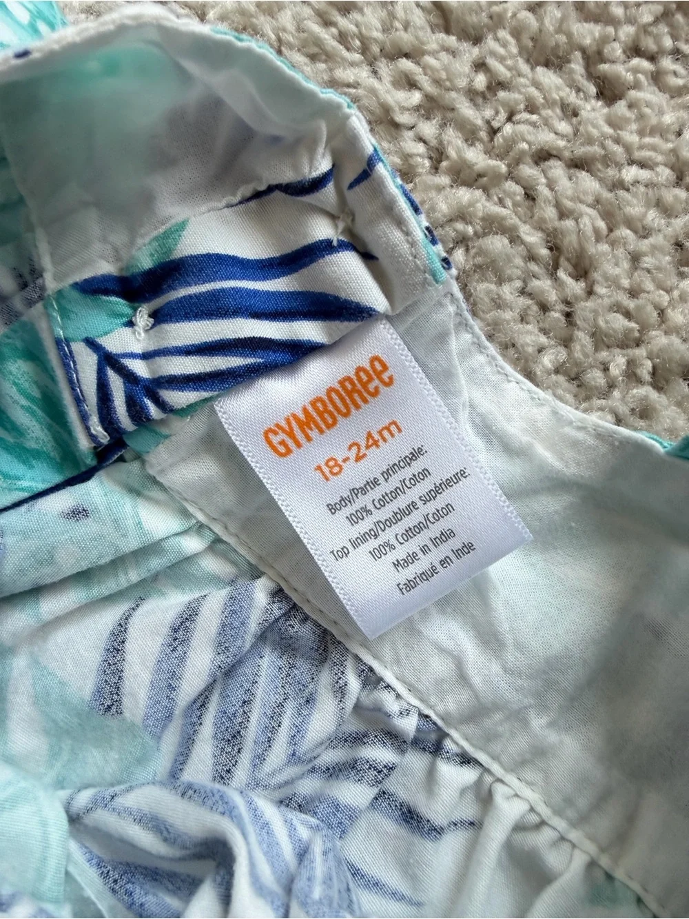 Gymboree Toddler Girl Blue Tropical Leaf Print Dress with Bloomers 18-24M